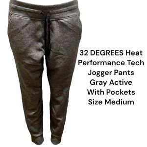 32 DEGREES Heat Men's Performance Tech Jogger Pants Gray Active Med With Pockets